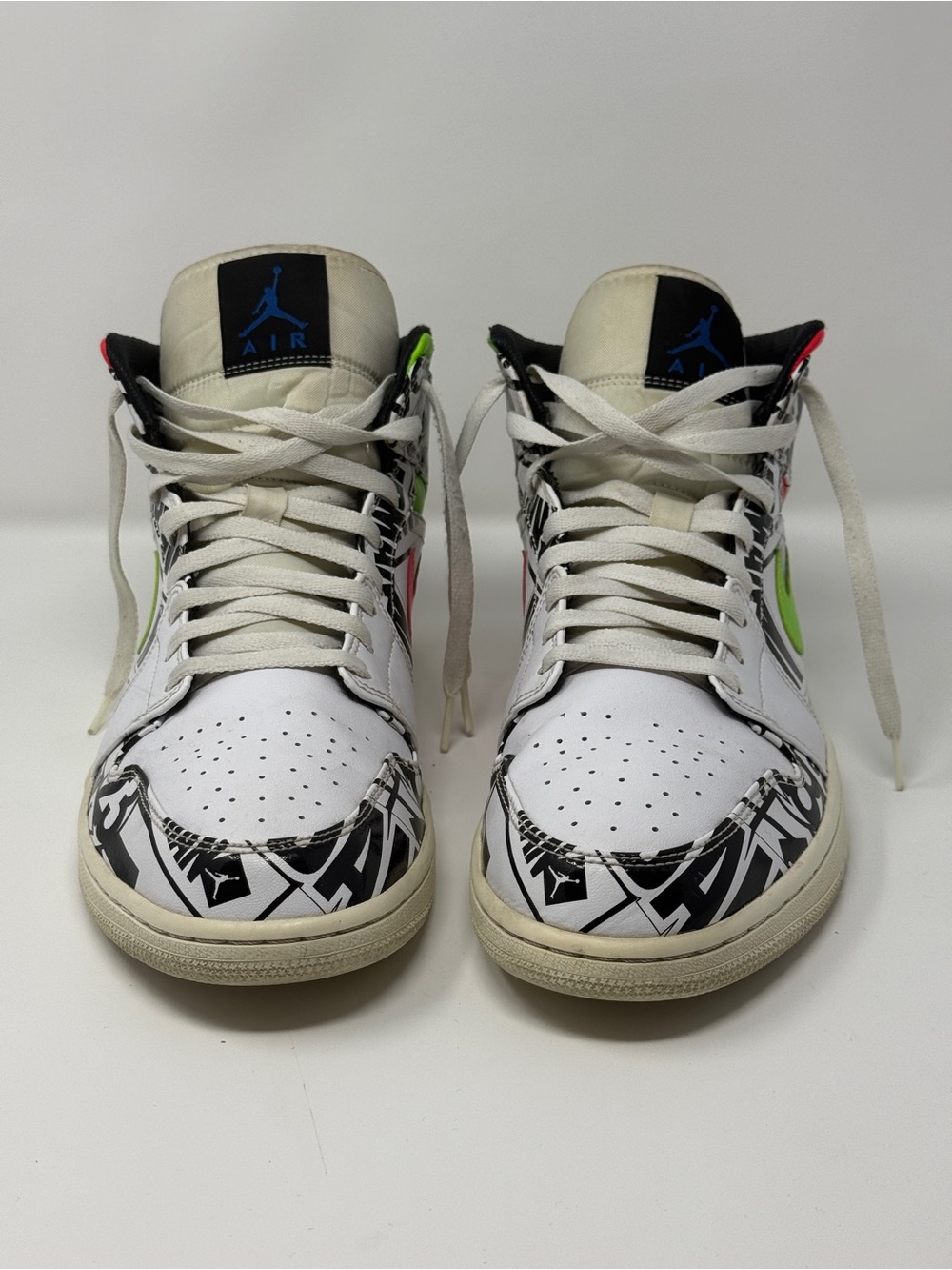 Size 13- Nike Air Jordan 1 Mid All Over Print White Racer Blue Cyber